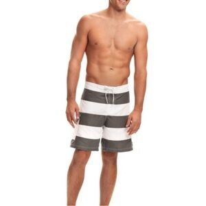 2 for $30 sale: Island Company gray white striped board shorts/ swim trunks 34
